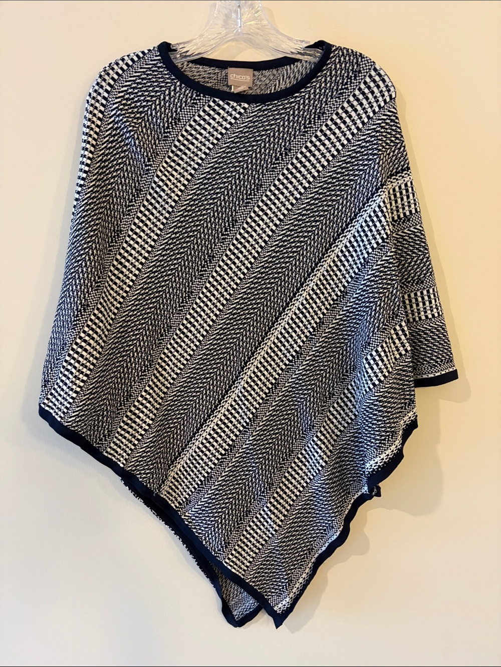 Chico's Navy /Metallic/White Patterned Women’s Poncho Sweater